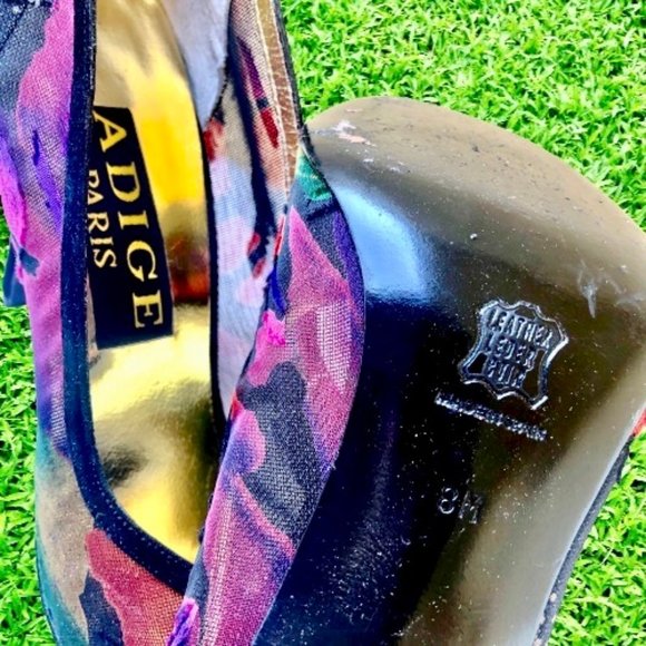 Adige Paris Vintage 80's Pump Heels MESH Fabric Patches Suede Spain sz 8 - Picture 11 of 15